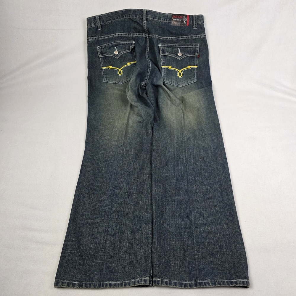 Vintage Y2k Red Ape Baggy Jeans Mens 42x32 Blue Fade Skater Grunge Embroidered